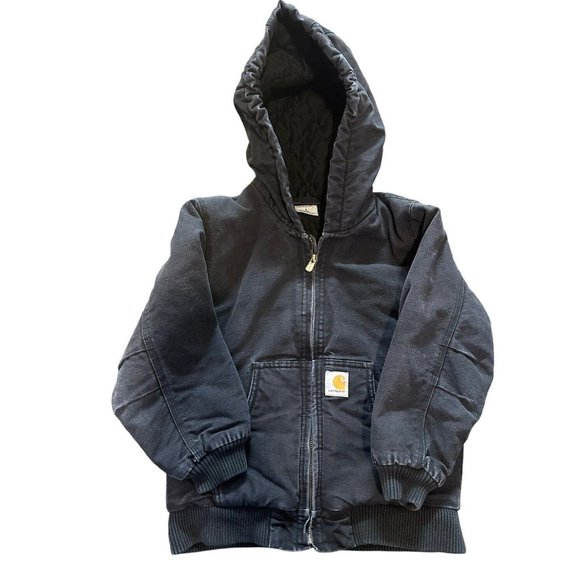 Carhartt Other - Carhartt Canvas Quilted Jacket Youth Boys Small 7/8 Black Hooded Coat Full Zip